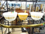 PYREX BOWL LOT; INCLUDES 3 TOTAL BOWLS IN THE BUTTERFLY GOLD CINDERELLA PATTERN. 2 ARE #402 AND 1 IS