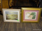 2 PIECE FRAMED LOT; INCLUDES A SUNRISE SCENE OF A DOCK WITH BIRDS SITTING ABOUT, AND A ROSE PRINT