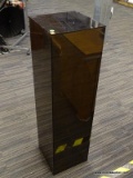 PEDESTAL; BLACK PEDESTAL STAND WITH A CLEAR TOP IN EXCELLENT CONDITION. MEASURES 11 IN X 11 IN X 40