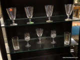GLASSWARE LOT; INCLUDES 4 WHITE WINE GLASSES AND 1 RED WINE GLASS BY FOSTORIA, 2 TROPICAL ISLAND