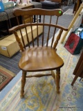 CAPTAINS CHAIR; MAPLE CAPTAINS CHAIR WITH ARROW BACK AND PLANK BOTTOM SEAT WITH TURNED LEGS. IS IN