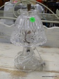 2 PIECE LOT; INCLUDES A CRYSTAL LAMP WITH CRYSTAL FLORAL SHADE AND A BRASS FINIAL, AND A FROSTED