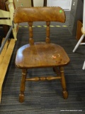 SIDE CHAIR; MAHOGANY AND LEATHER SIDE CHAIR WITH STUDDING AROUND THE EDGES OF THE BACK. HAS A PLANK