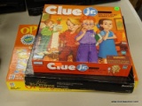 3 PIECE BOARD GAME LOT; INCLUDES CLUE JR, TRI-OMINOES, AND OPERATION THE SIMPSONS EDITION.