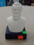 STONEWALL JACKSON BUST; MINIATURE CERAMIC BUST ON BLACK STAND. MEASURES 3.5 IN X 3 IN X 6 IN