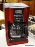 MR. COFFEE COFFEE MAKER; RED AND BLACK MR. COFFEE MAKER IN EXCELLENT CONDITION. COMPLETE WITH COFFEE