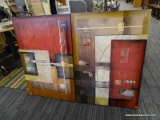 2 PIECE ART LOT; INCLUDES 2 ABSTRACT ART WALL HANGINGS IN HUES OF BROWN, RED, AND CREAM. MEASURES 26