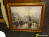 OIL ON CANVAS; DEPICTS A WINTER STREET SCENE IN THE CITY. IS SIGNED J. GASTON IN THE LOWER LEFT HAND