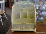 DESK ORGANIZER; CREAM COLORED DESK ORGANIZER IN EXCELLENT CONDITION WITH ASSORTED SIZE STORAGE AREAS