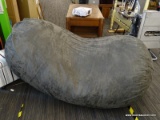 OVERSIZE BEANBAG CHAIR; GRAY UPHOLSTERED LARGE BEANBAG CHAIR IN GOOD CONDITION. MEASURES 72 IN X 32