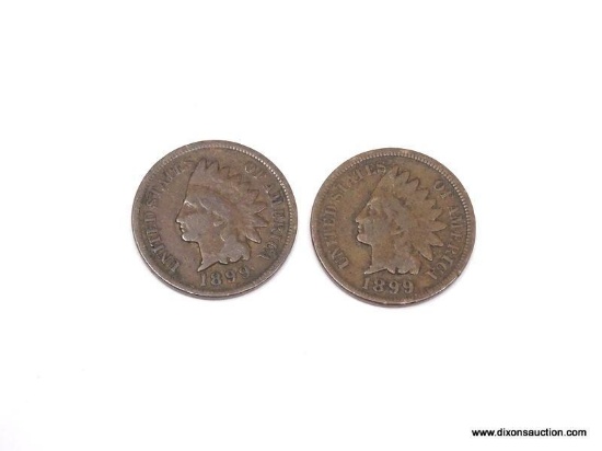 (2) 1899 INDIAN CENTS.