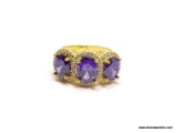 .925 LADIES STERLING SILVER 6CT AMETHYST RING. SIZE 9.