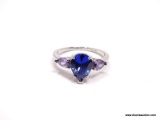 .925 LADIES STERLING SILVER 2CT SAPPHIRE RING. SIZE 8.