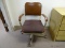 (RM11) VINTAGE ROLLING METAL AND VINYL OFFICE CHAIR WITH UPHOLSTERED SEAT.