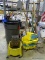 (HALL) LOT OF JANITORIAL ITEMS TO INCLUDE: (7) MOPS, (2) ROLLING MOP BUCKETS, A BOX OF VARIOUS