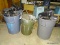 (WARE) LOT OF (5) TRASHCANS-4 ARE HEAVY DUTY, INCLUDES CONTENTS OF BLACK PVC FIXTURES.