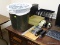 (RM2) COTENTS OF DESKTOP. INCLUDES: VINTAGE METAL TRASHCAN, 3 STAPLERS, 2 TAPE DISPENSERS, AND A