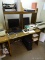 (RM7) WOODGRAIN KNEE HOLE OFFICE DESK WITH HUTCH TOP. MEASURES 42