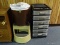 (RM8) LOT OF MISC. TO INCLUDE: ROLLING 2 STEP STEP STOOL, BROWN METAL WASTE PAPER BASKET & PLASTIC