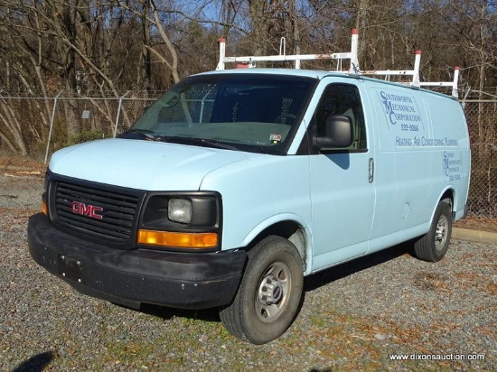 2007 GMC SAVANA WORK VAN. 171,173 MILES. HAS INTERIOR CAGE WITH SHELVES AND ROOF LADDER RACK.