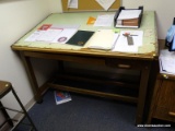 (RM1) ADJUSTABLE HAMILTON OAK AND METAL ECOMONY DRAFTING BOARD. MEASURES 60