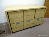 (RM11) LIGHT COLORED WOODGRAIN 6 DRAWER HORIZONTAL FILING CABINET. MEASURES 47