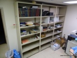 (RM12) LARGE 6 SHELF 3 SECTION WALL SHELVING UNIT. CREAM COLORED METAL. MEASURES 108