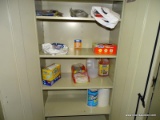 (HALL) CONTENTS OF CABINET TO INCLKUDE: PAPER TOWELS, A LARGE BOTTLE OF HAND SOAP, TRASH BAGS,