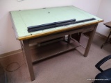 (RM2) MAYLINE COMPANY WOOD AND METAL DRAFTING TABLE. MEASURES 60