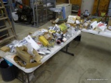 (WARE) (2) TABLE LOT OF ASSORTED ITEMS TO INCLUDE: CHROME FAUCETS, FITTINGS, HOT/COLD LAUNDRY