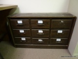 (RM3) VINTAGE 9 DRAWER WOODGRAIIN STORAGE UNIT. MEASURES 51