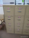 (RM4) PAIR OF HON CREAM COLORED METAL 4 DRAWER LATERAL FILING CABINETS. MEASURES 15 X 26.5 IN X 52