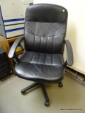 (RM5) FAUX LEATHER BLACK ROLLING OFFICE CHAIR.