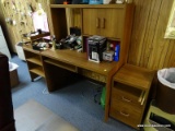 (RM8) 3 PC. WOOD GRAIN COMPUTER STATION TO INCLUDE THE CENTER DESK W/ HUTCH TOP AND KEYBOARD TRAY, A