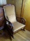 (FRM) ROCKER ; MAHOGANY ROCKER GOLD VELVET UPHOLSTERY ; 22 IN X 33 IN X 43 IN EXCELLENT CONDITION