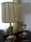 (LRM) PAIR OF LAMPS; PAIR OF METAL AND BRASS LAMPS WITH CLOTH SHADES 29 IN