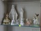 (LRM) SHELF LOT; CONTENTS OF TOP SHELF TO INCLUDE 3 CERAMIC RABBIT FIGURINES, 4 IN H, PORCELAIN