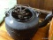 (LRM) IRON KETTLE; ANTIQUE CAST IRON KETTLE- 6 IN H X 8 IN DIA- NO LID