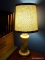 (UPBD1) LAMP; PAINTED GLASS AND BRASS BASED LAMP WITH FIBER SHADE- 20 IN H