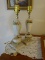 (UPHALL) PR. OF LAMPS; PR. OF PORCELAIN FLORAL LAMPS WITH MARBLE BASE- NO SHADES- 13 IN H