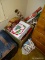 (UPHALL) CHRISTMAS LOT; LOT OF CHRISTMAS DECORATIONS- PORCELAIN LIGHT UP HOUSE, STRAW WREATH,