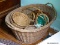 (BD2) BASKET LOT; LOT INCLUDES LARGE LAUNDRY BASKET, 2 PETAL BASKETS, HANGING LETTER BASKET AND 2