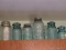 (KIT) VINTAGE CANNING JARS; 6 VINTAGE CANNING JARS, SOME WITH GLASS LIDS