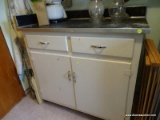 (LAUNDRY) WOODEN CABINET ; VINTAGE CABINET WITH FORMICA TOP (GOOD FOR STORGE OR SHOP ) 40 IN X 24 IN