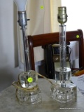 (LRM) PAIR OF LAMPS; PAIR ETCHED GLASS LAMPS 14 IN TALL ( NO SHADES)