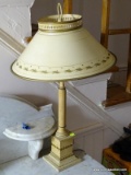 (HALL) LAMP; TOLEWARE LAMP WITH TOLE PAINTED SHADE- 26 IN H