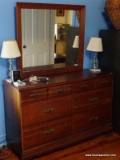 (UPBD1) DRESSER: CHERRY 6 DRAWER DRESSER WITH ATTACHED MIRROR, DOVETAIL DRAWERS MAPLE SECONDARY -