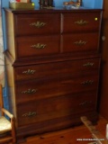 (UPBED1) CHEST; CHERRY 5 DRAWER CHEST - DOVETAIL DRAWERS WITH MAPLE SECONDARY- SHOWS SPLIT ON LOWER