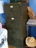 (UPBD1) FILE CABINET; VINTAGE WOODEN ARMY GREEN FILE CABINET CAME FROM FT. PICKETT- 19 IN X 28 IN X