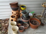 (FRONT PORCH) FLOWER POTS; LARGE LOT OF TERRACOTTA AND PLASTIC FLOWER POTS